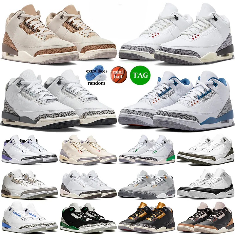Jumpman 3s White Cement Palomino Chaussures de basket-ball Hommes Femmes 3 Mocha Wizards Mocha Black Cat Lucky Green UNC Fire Red Dark Iris baske