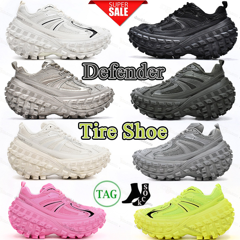 Chaussures décontractées Baskets Defender Femmes Baskets pour hommes Pneu Tire Caoutchouc Plate-forme Sneaker Classique Cuir Bleu Vert Foncé Beig