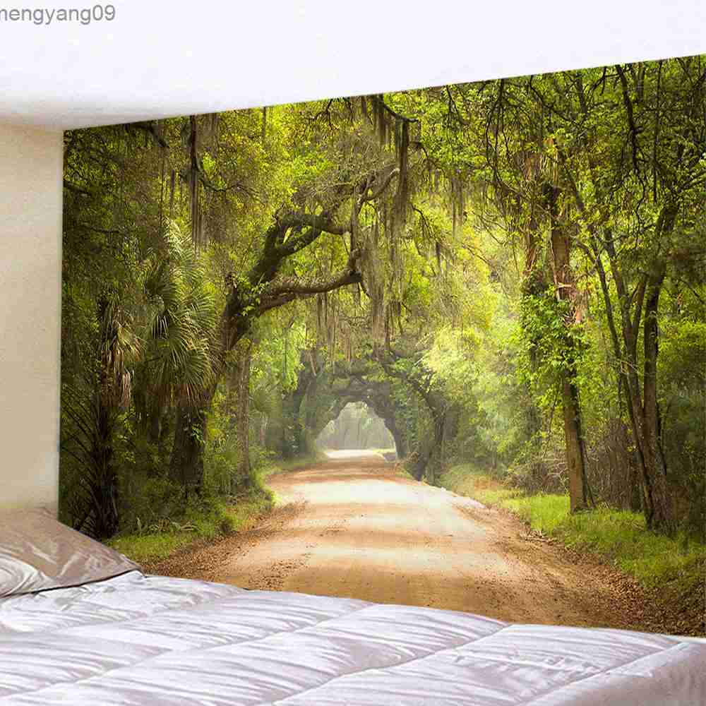 Tapestries Forest Waterfall Landscape Home Art Tapestry Psychedelic Boho Decor Lake Wall Hanging Hippie Mat Large Size Sheet Sofa Blanket L260524-image-895659783