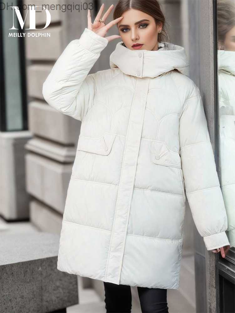 Women's Down Parkas MEILLY DOLPHIN 2023 Winter Women's Clothing Coat Warm Long Hooded Park Cotton Pad Winter Inflatable Jacket Women -image-895276415