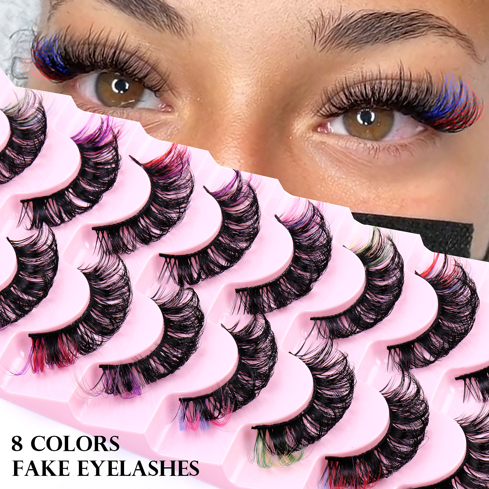 Thick Natural Fluffy Colored Fake Eyelashes Wispy Soft Handmade Reusable Multilayer Colorful Mink Lashes Extensions Mixed 8 Colors Lashes-image-422678789