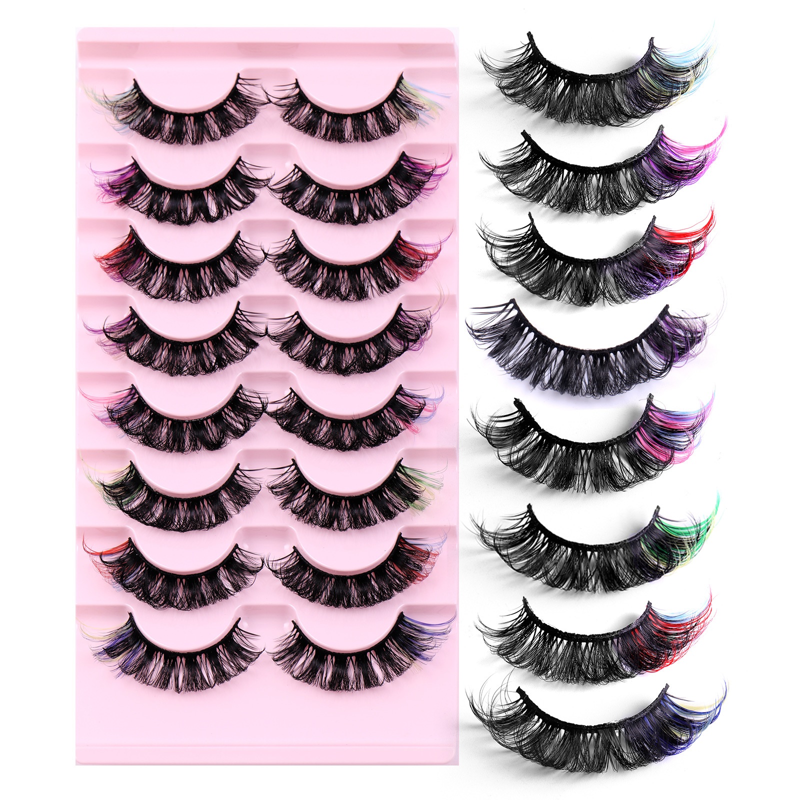 Multilayer Thick Colored False Eyelashes Extensions Naturally Soft Wispy Handmade Reusable Fluffy Mink Fake Lashes with Color DHL-image-401586113