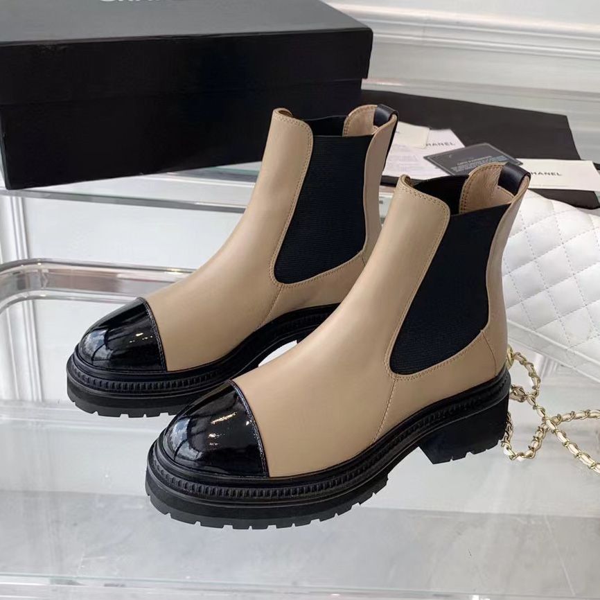 10A winter ankle boot chann platform fur round flat short half boots designer thick heel martin booties top-quality women's shoes-image-999988592