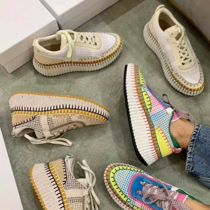 Baskets Designer Femmes Chaussures Casual Nouveau Modèle Toile Baskets Arc-En-Chaussures De Sport Chaussure De Sport En Maille Recyclée Taille 35