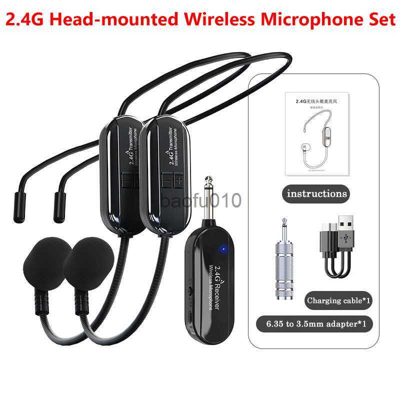 Microphones 2.4G Head-mounted Wireless Lavalier Microphone Set Transmitter with Receiver for Amplifier Voice Speaker Teaching Tour Guide HKD23081-image-895698222