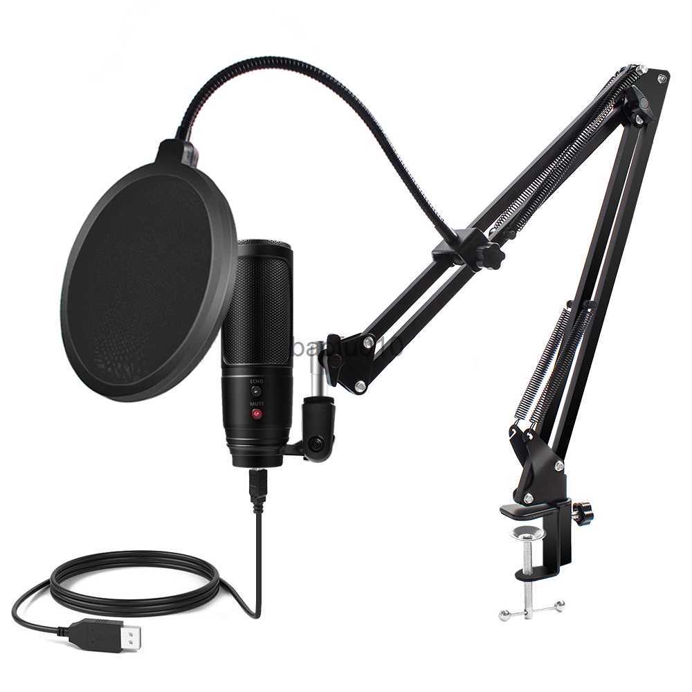 Microphones Professional PC Microphone with Noise Cancelling Mute Button USB Desktop Studio Condenser Mic for PS4 Gaming Recording YouTube HKD230-image-895691621