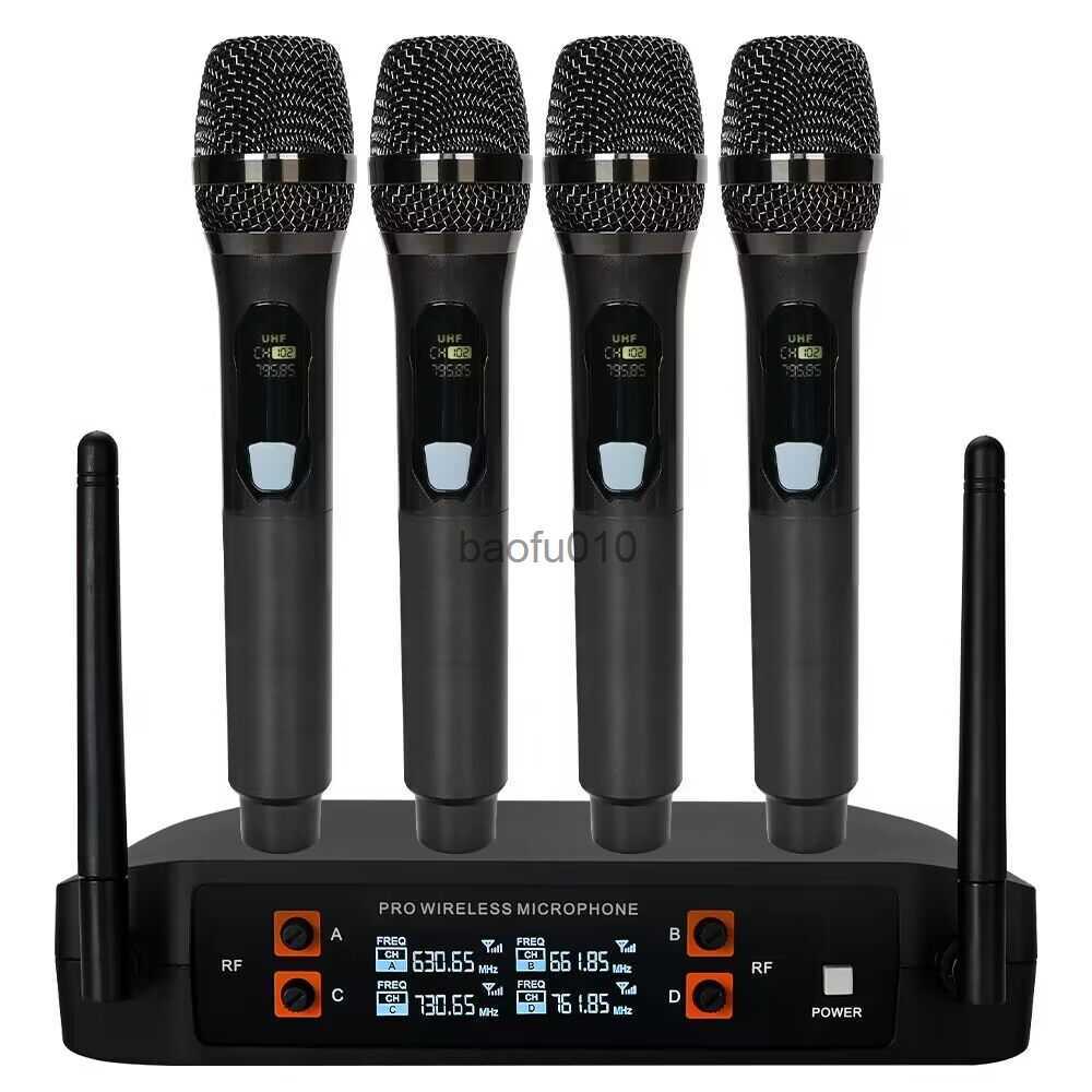 Microphones UHF 4 Channel Wireless Microphone System with 2 Cordless Handheld Mics Lavalier Headset Mics 328 Ft for Karaoke Party Wedding HKD2308-image-895847916