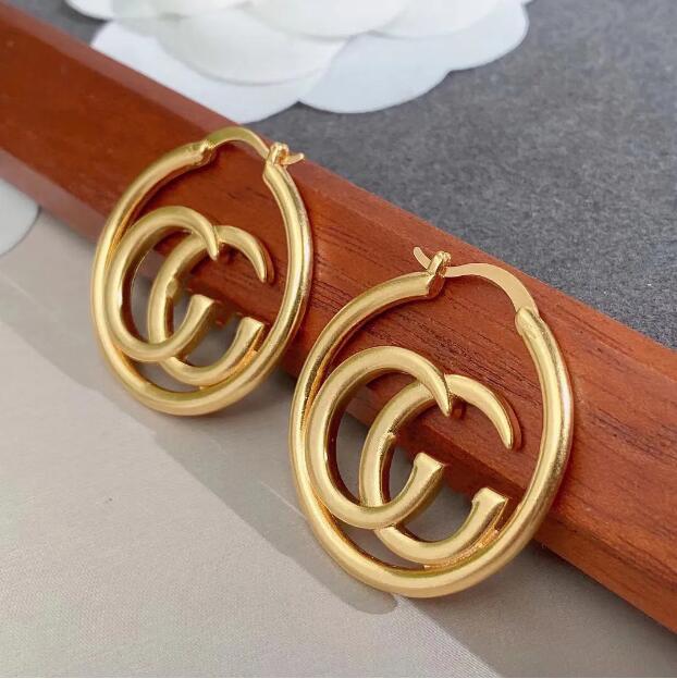 Famous 18k gold hoop earringslated luxury brand designer double letter stud hanging ring geometry women's long tassel earrings wedding party-image-765289871
