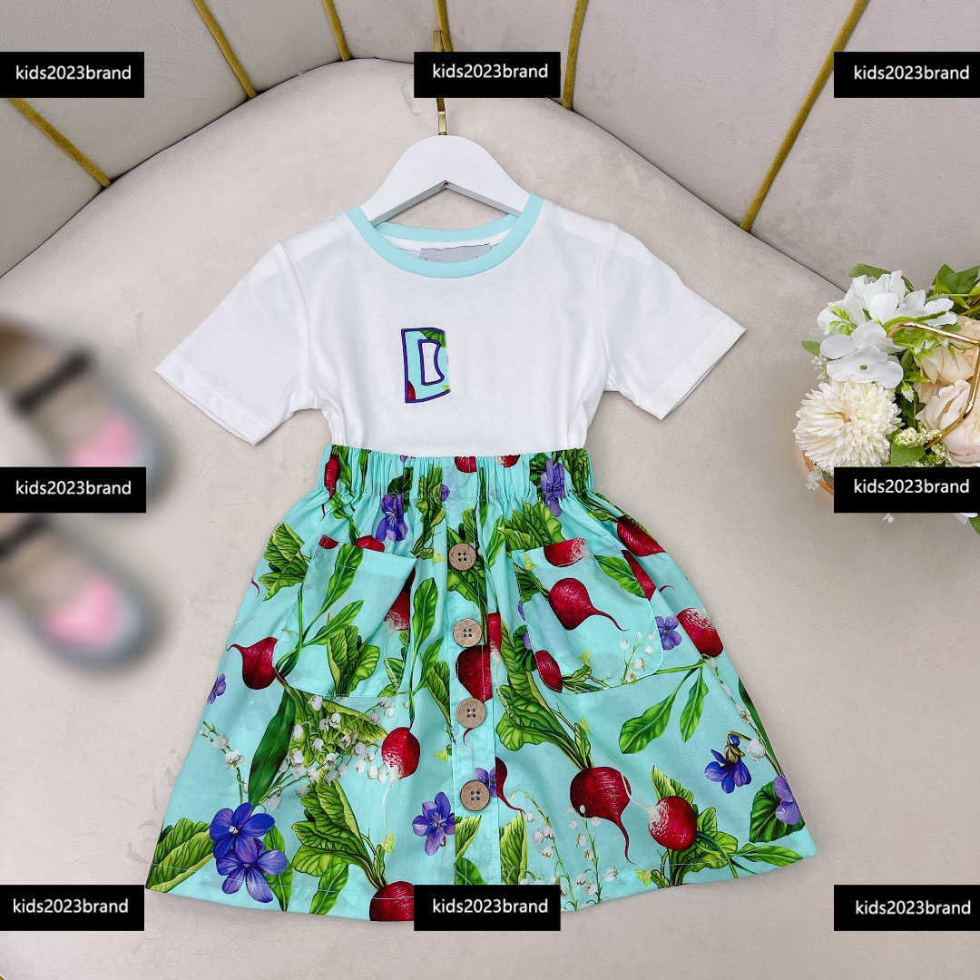 baby clothes designer suit girls dress New product Size 100-160 CM 2pcs Fashion T-shirt and Single breasted decoration skirt Free shipping-image-897285859