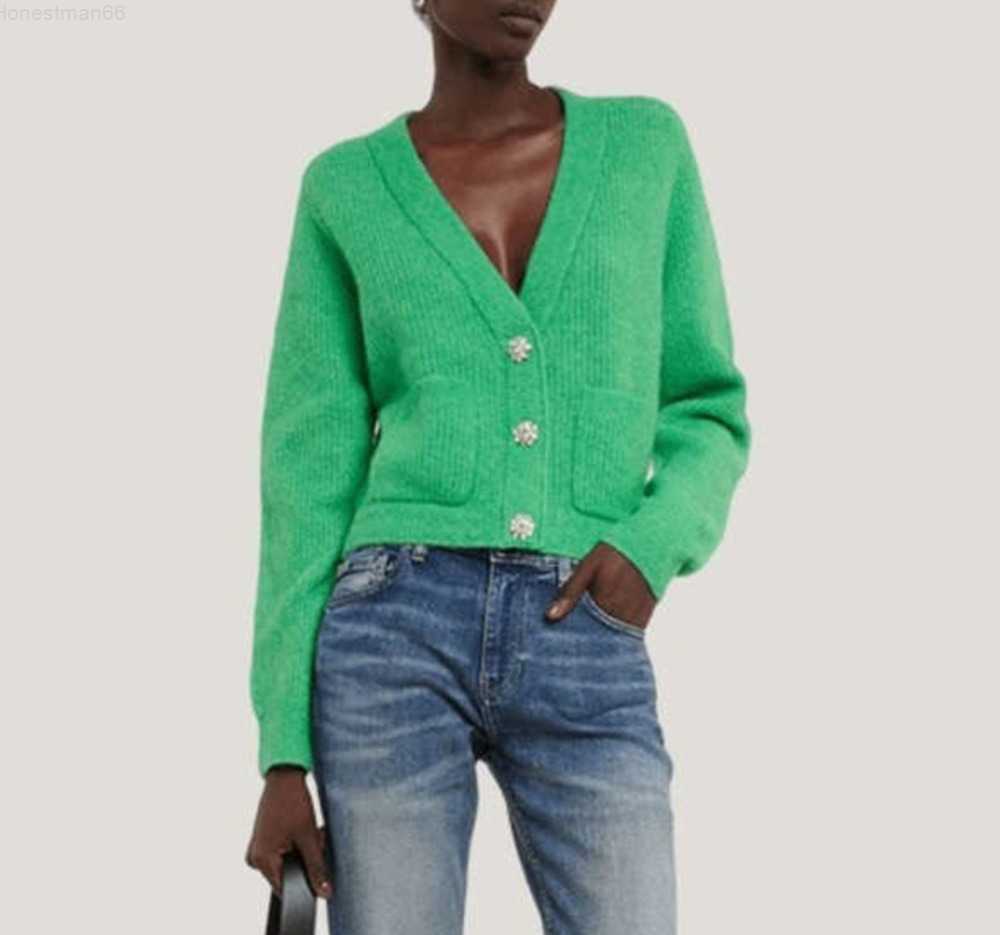 Ganni Cardigan 23aw Women Designer Classic Sweater Coats Fashion Knitted Cardigan V-neck Striped Knitted Long-sleeved Top Knit Cardigan Deep v Kn-image-896042008