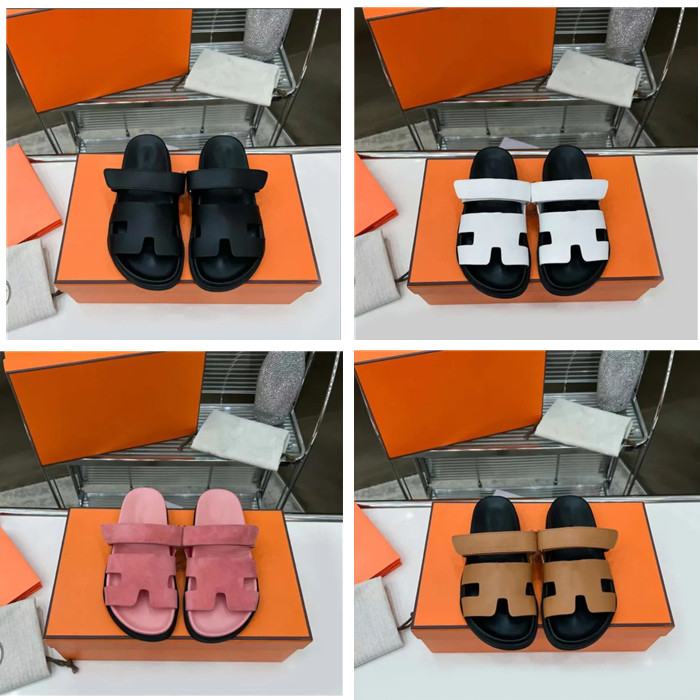 Slippers Top quality Summer Chypre Mens Sandals Black H Sandals Classic Beach Flat Flip Leather Slippers Casual Suede Luxury Brand Lovers Flat Sh-image-883131897