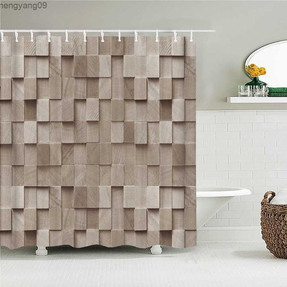 Shower Curtains Gray and White Geometric 3D Hexagon Print Shower Curtain Washable Bathroom Curtains Set 3D Shower Curtain Polyester Bath Screens-image-896344775