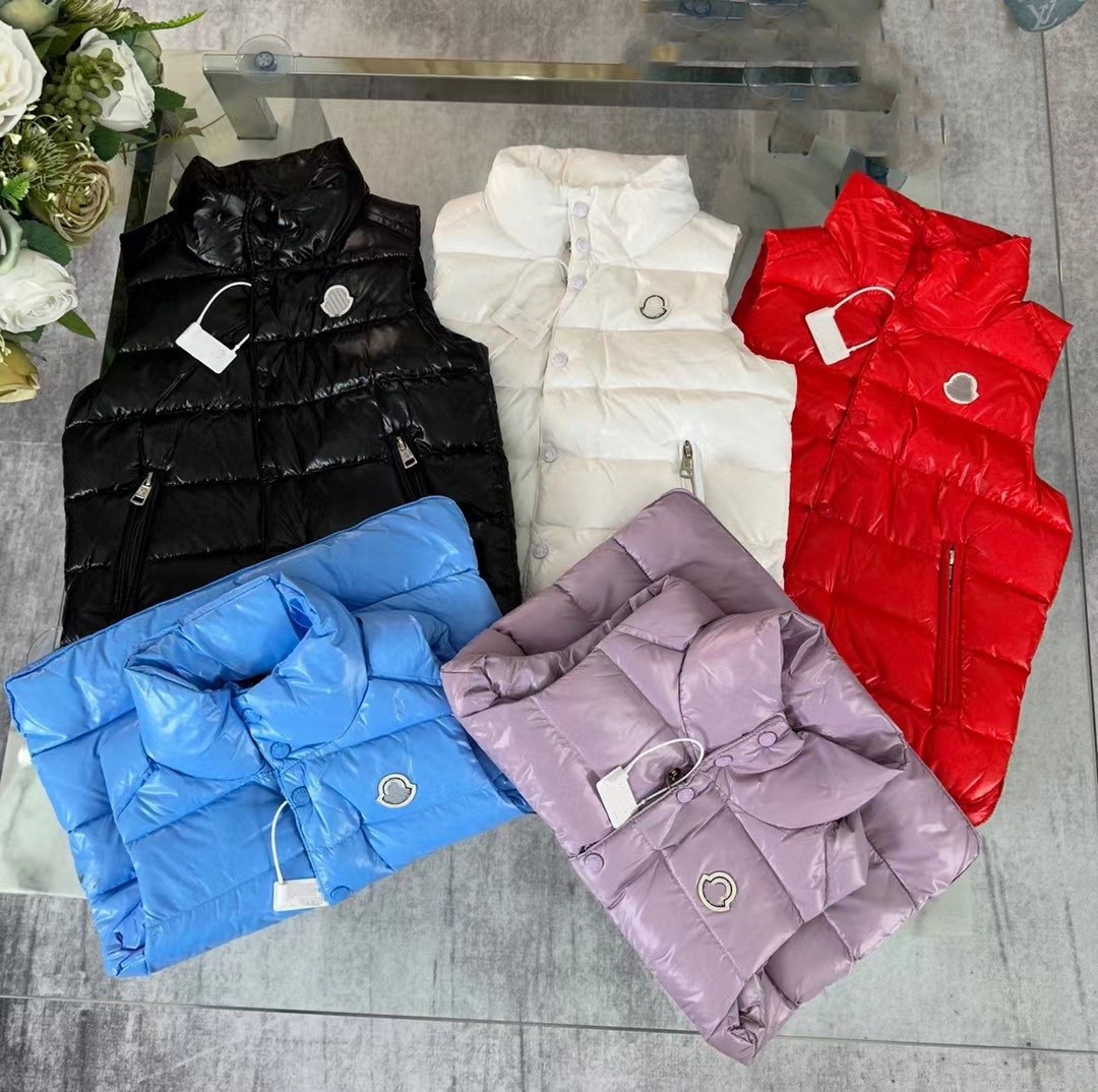 kids Vest Baby Waistcoats kid Down Jackets Sleeveless Stand Collar New Stitched Letters Zipper Warm Winter Outwear Black White-image-802070425