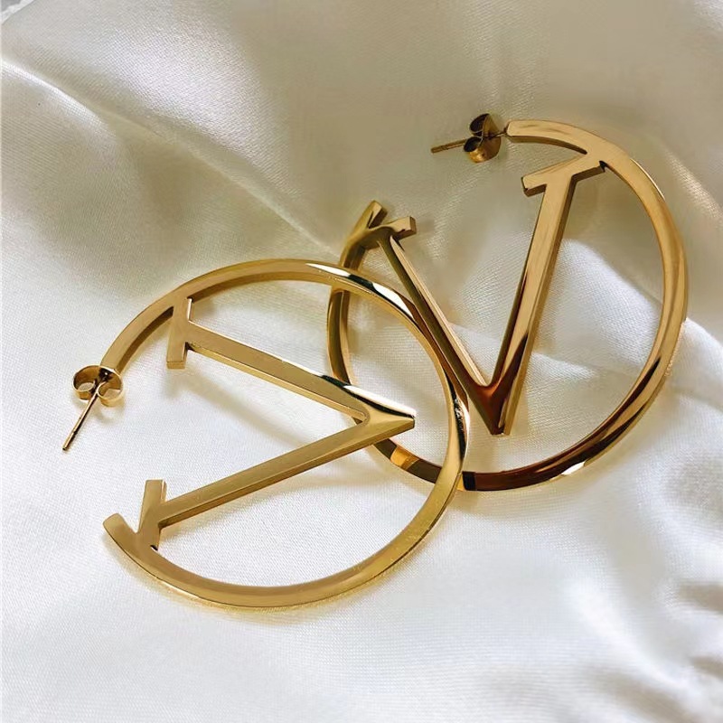 New Fashion Letter V Hoop Earring Brass Earrings Jewelry for Women Gift-image-896744204