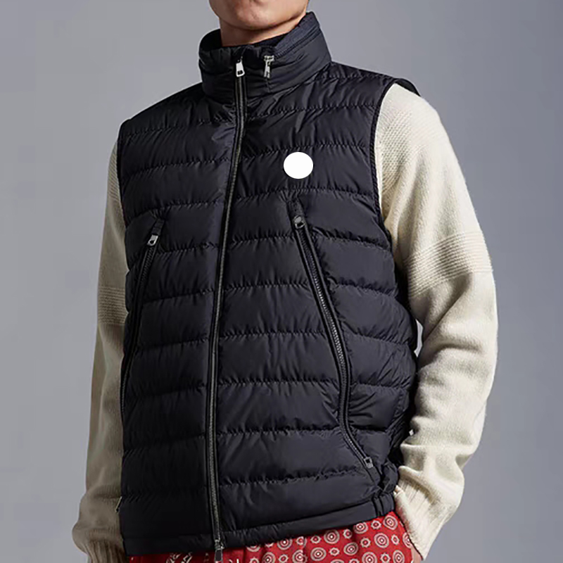 Monclairer Albyt Hidden Hat Design Mens Down Vest Stand Collar Chest Badge men gilet Long Zipper Pockets down vests Winter warm gilets Size 1--5
