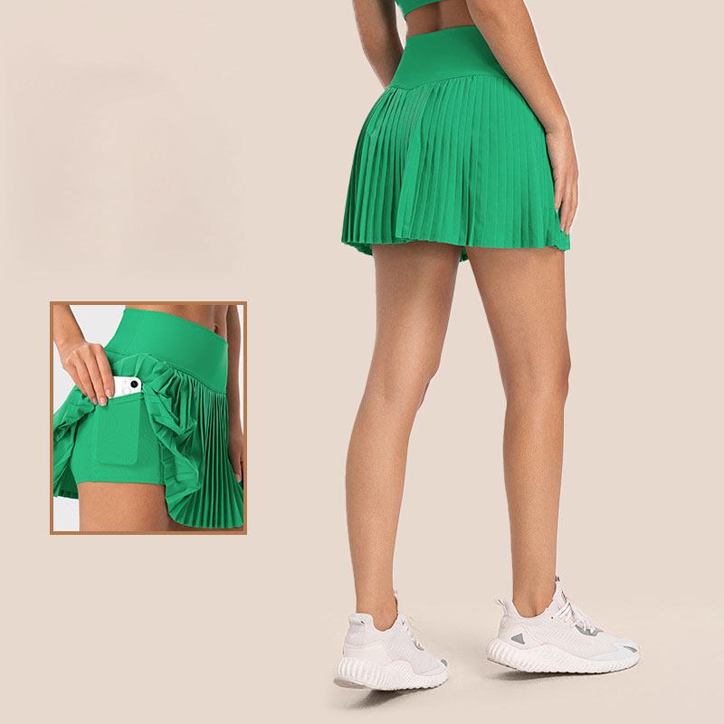 383_Water-Cooled Lined Skirts Side Pocket Cotton Blend Pleated Skirts Sports Short Skirt-image-755491931