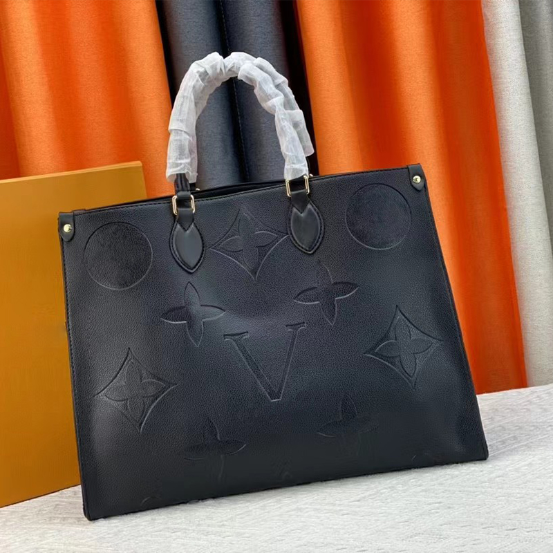 High Quality Genuine Leather Large Capacity Women Letter Clutch Purses Classic onthego Handbag Embossing Flower Tote black bag Shopping Bag Shoul