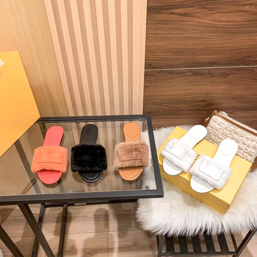 Signature Baguette Loafers Hollow out Mink hair Fur Slippers Luxury Casual Shoes Chaussures Women Comfortable Flat Mule Slides-image-896846926