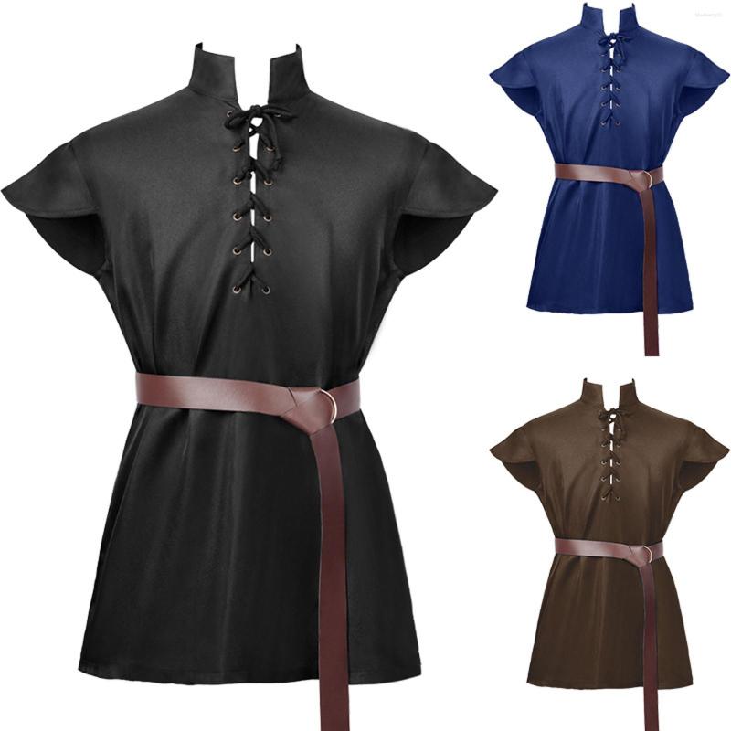 Men's Casual Shirts Men Cosplay Medieval Vintage Halloween Tunic Viking Knight Costume Nordic Pirate Blouse Shirt Tops Renaissance Vest -no