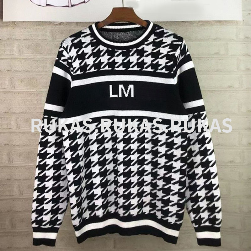 Casual sweater 2023 tide brand thousand bird plaid letters retro thick warm hoodie crewneck sweater sweater simple fashion luxurious design coat-image-834845372