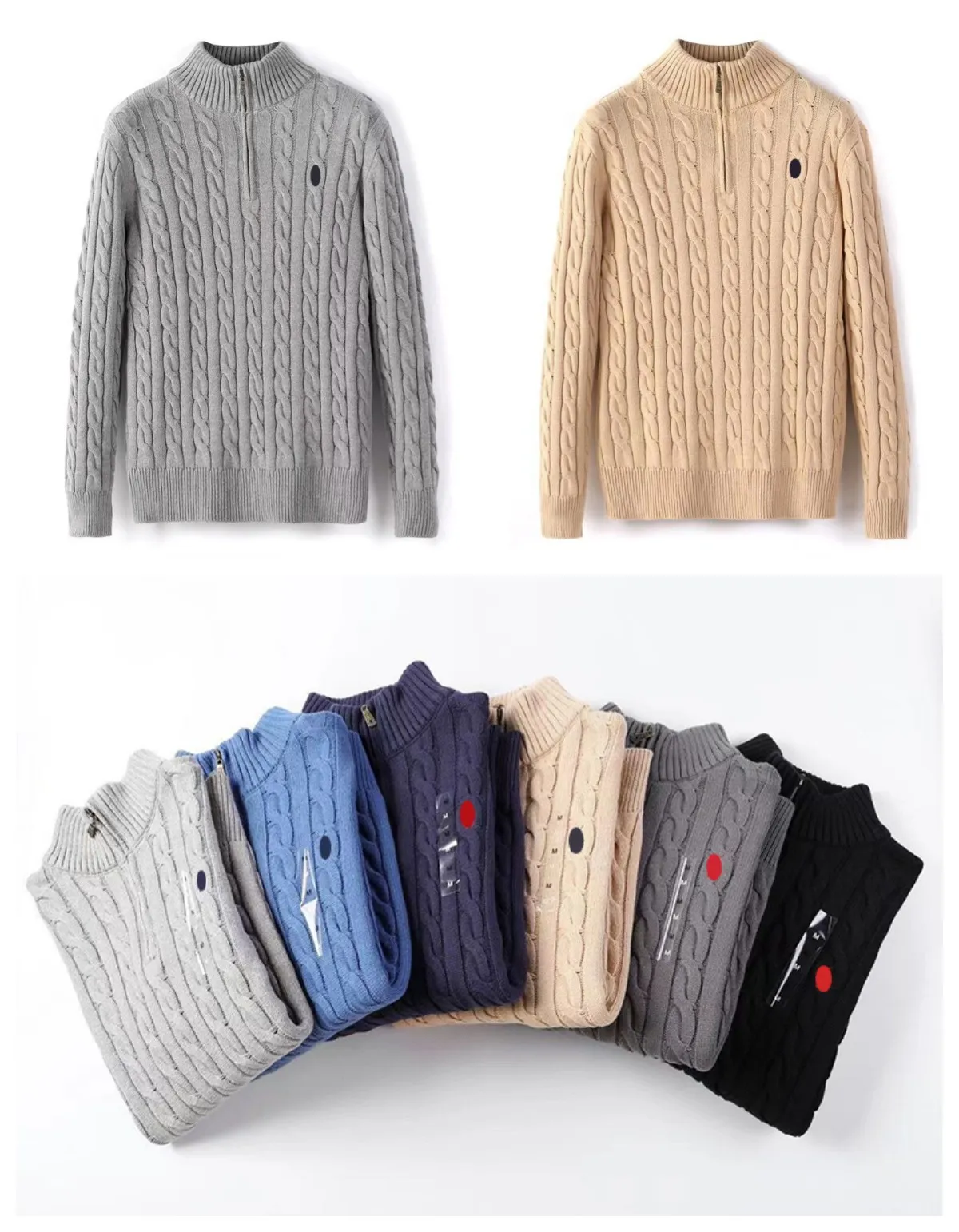 Mens Designer Polo Sweater Fleece ralphs Shirts Thick Half Zipper High Neck Warm Pullover Slim Knit Knitting Lauren Jumpers Small horse Brand Cotton Sweatshirt