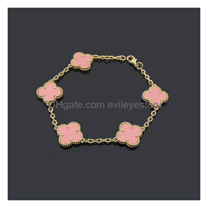 15mm logo engrave 5pc flower men women bangles bracelets four leaf clover 18k gold rose silver 316l stainless steel shell baby blue purple pink love jewelry 20cm extender chain