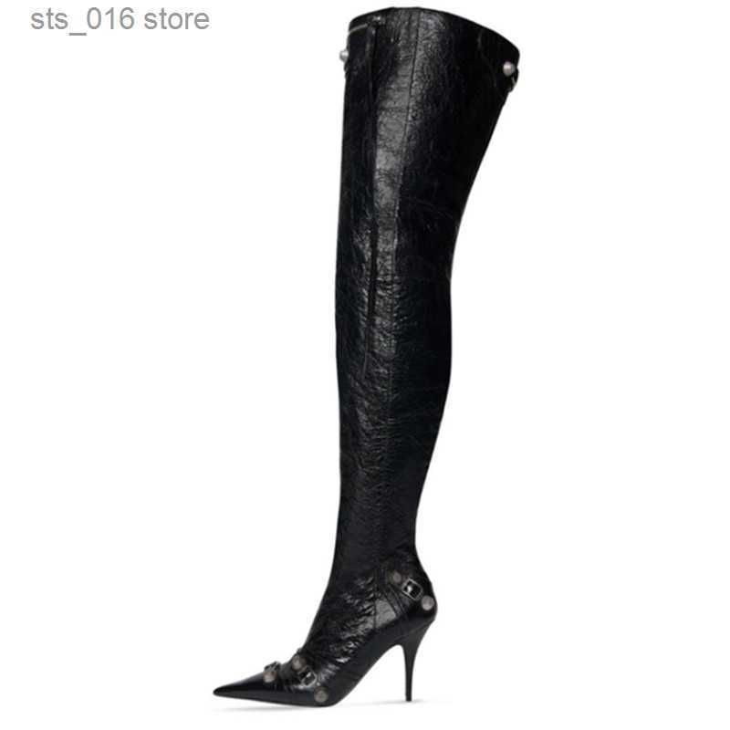 Bottes Automne/hiver 2023 nouveau Paris mode femmes cuissardes pointues bottes à talons hauts Sexy défilé de mode fête genou bottes T230824