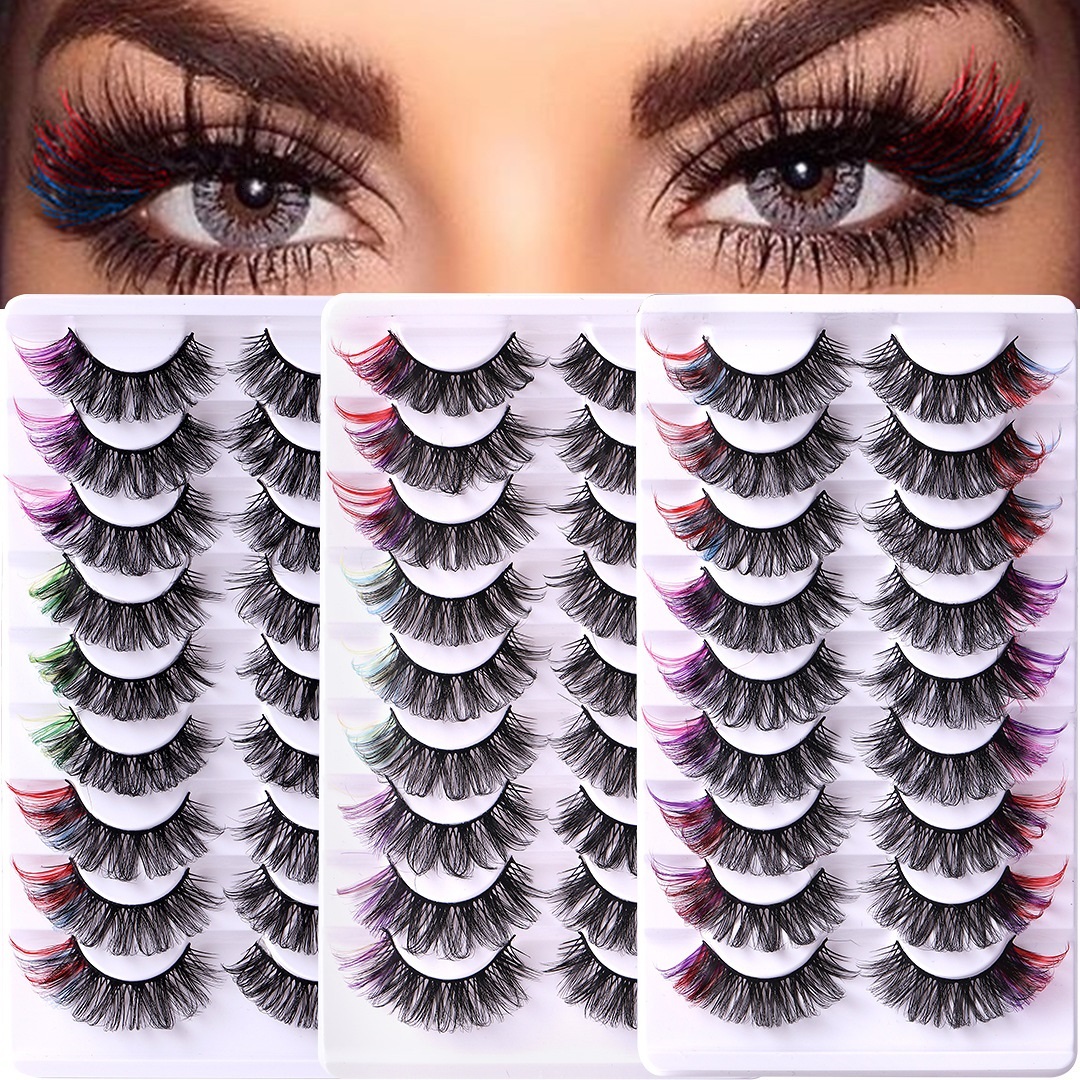 Handmade Reusable Multilayer Fake Eyelashes with Color Fluffy Wispy Thick Natural Colored Lashes Extensions Full Strip Eye Lash-image-410361590