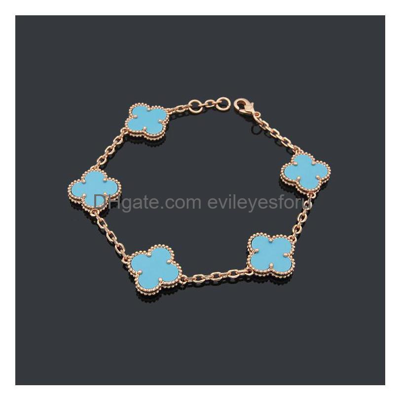 15mm logo engrave 5pc flower men women bangles bracelets four leaf clover 18k gold rose silver 316l stainless steel shell baby blue purple pink love jewelry 20cm extender chain