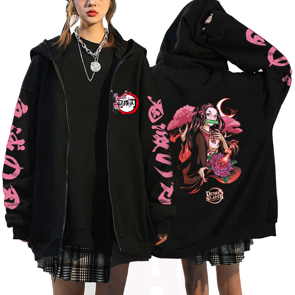 Sweatshirts Women's Anime Hoodies Demon Slayer Print Kamado Nezuko Autumn Flce Zipper Jackets Strtwear Hooded Coat Zip Up 230824 M260813