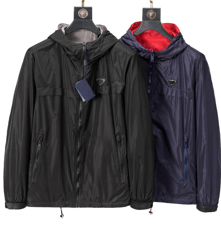 Designer triangle LOGO Men double-sided jackets autumn Outerwear Coat Mens P letter print hooded windbreaker womens Hoodie clothes 3XL