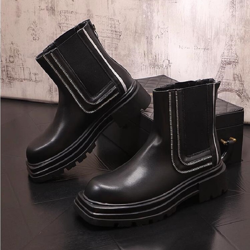 Autumn Winter Boots High Top British Style Zipper Trim Boots Platform Trend Men's Fashion  Boots 1AA42