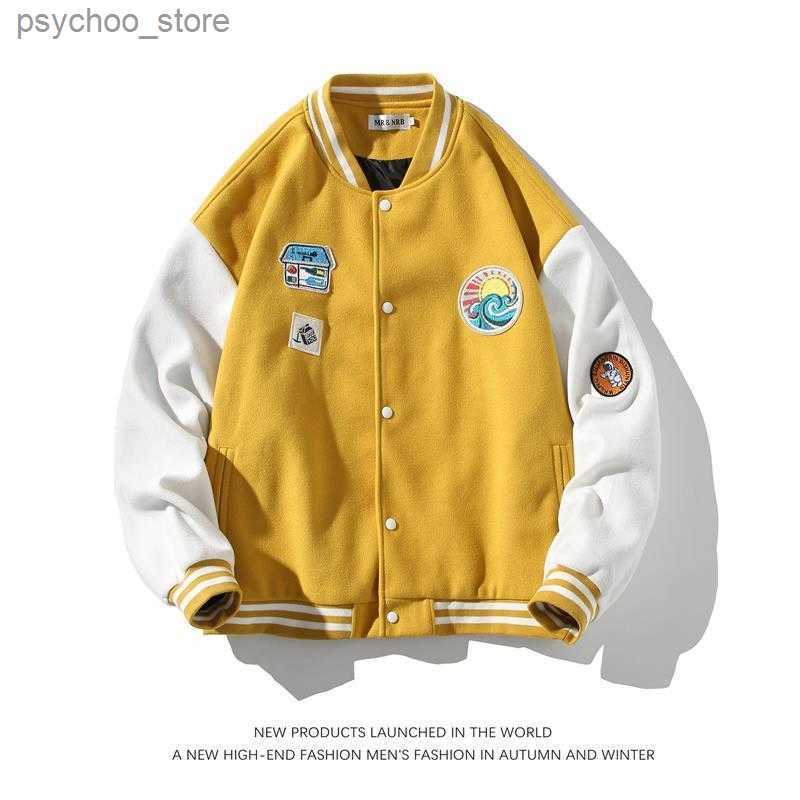 Hip Hop Jacket 2022SS Japan Baseball Uniform Men's Oversize Contrast Color Jacket High Street American Preppy Big Velvet Coat Q230826-image-897731584