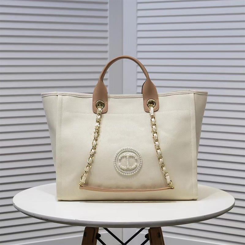 Designer Tote Woman Canvas Bags plain cross body shoulder luxurys handbags handle coin purse chain shopping bags Large capacity casual totes beac-image-897700334