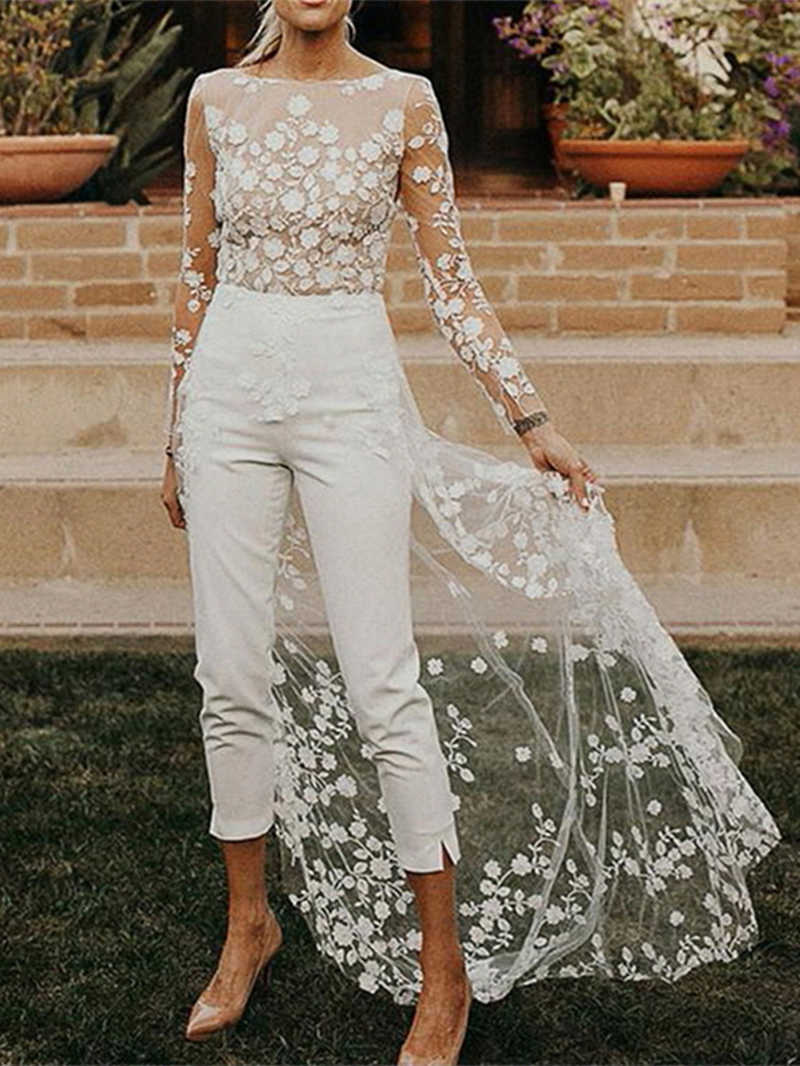 Women's Jumpsuits Rompers INS CHIC Lace Windbreaker Jumpsuit Women Summer Clothes Full Sleeve Wedding Long Rompers Playsuits Sexy One Piece-image-897692497