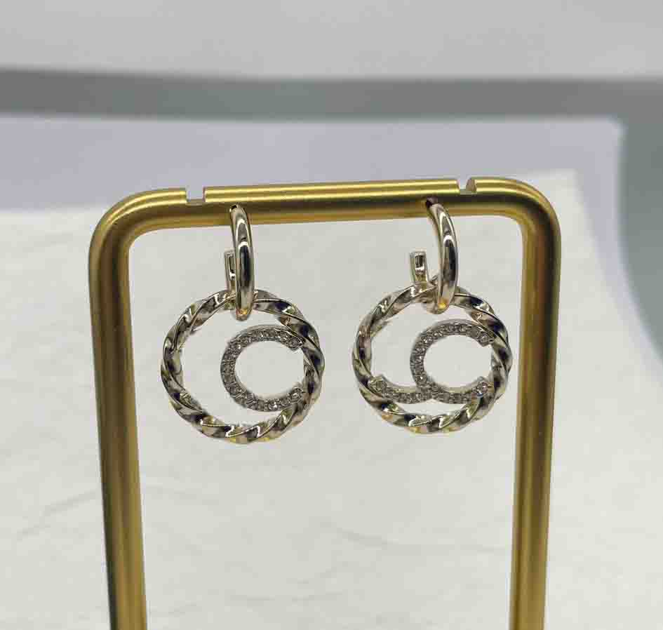 Luxury quality charm drop earring with diamond round shape in 18k gold plated have stamp PS7536B