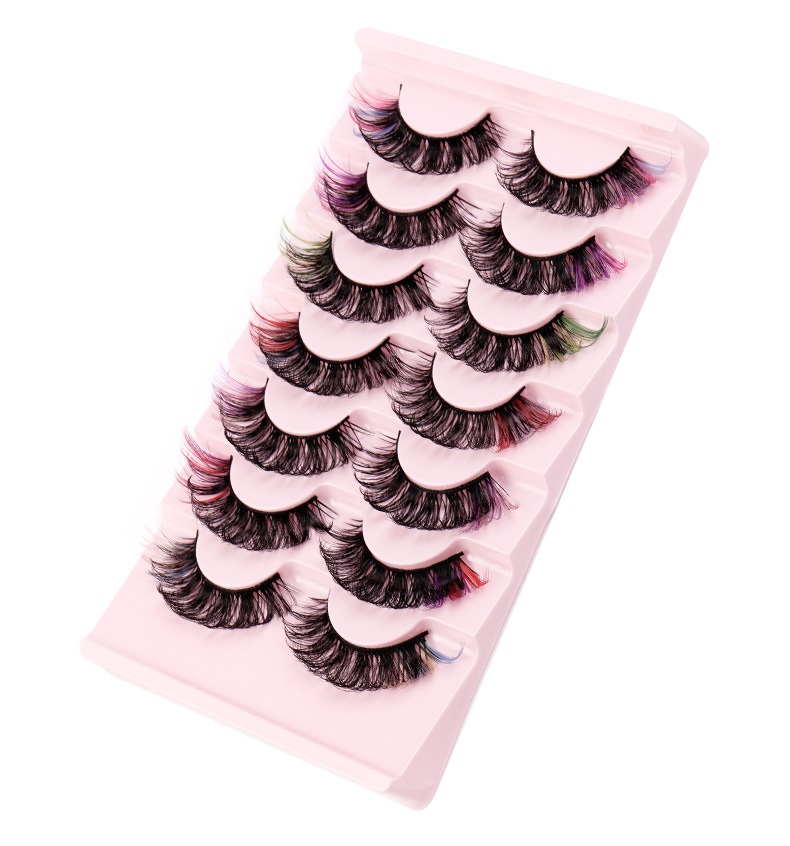 Multilay Thick Colored Eyelashes Extensions Naturally Soft Wispy Handmade Reusable Fluffy Fake Lashes with Color Light Flexible Full Strip Lash D-image-400707620