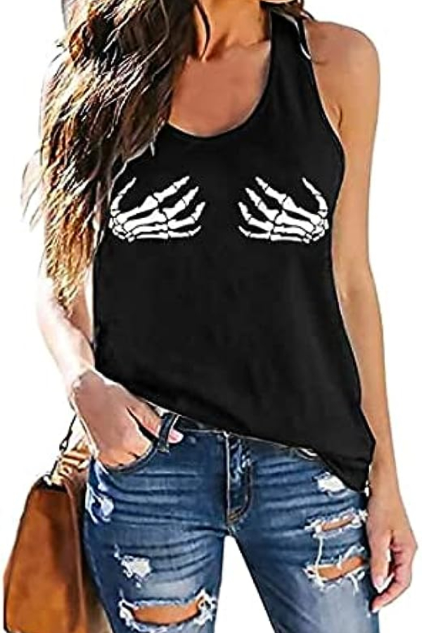 Fashion Skull Shirts for Women Tank Tops Sleeveless Workout Summer Printed Loose Running T-Shirt Vest