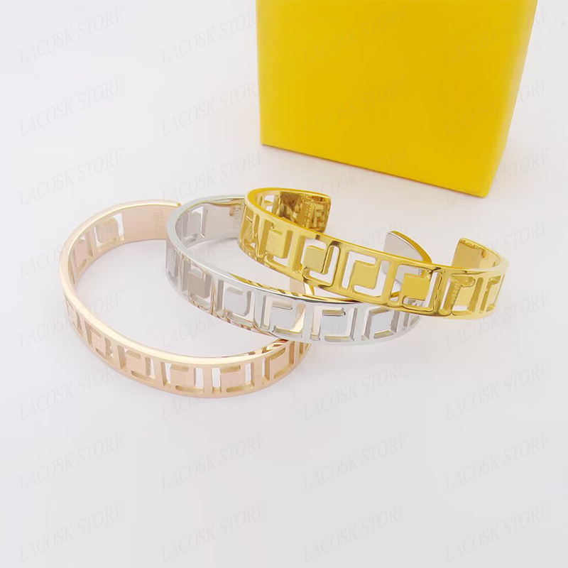 Luxury Bangle Hollow Letter Womens Designer Bracelets 18K Gold Brand Jewelry Wedding Couple Gift Lover Bangles with Box-image-897942475