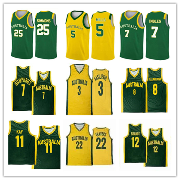 Maillot de basket-ball de la Coupe du monde d'Australie 2023 5 PATTY MILLS 3 Josh Giddey 12 Xavier Cooks 11 Dante Exum 8 Matthew Dellavedova 7 Jo