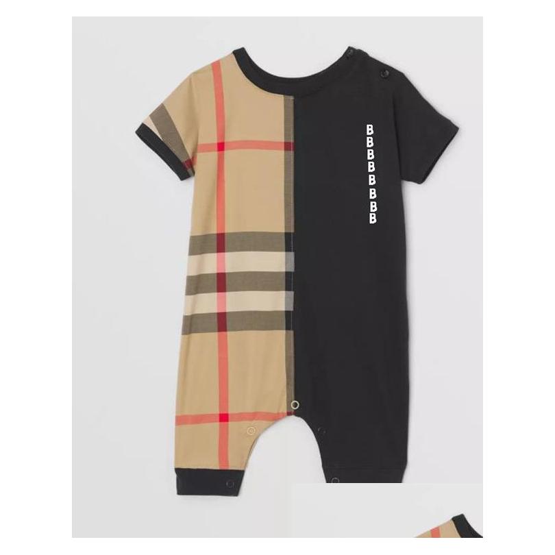 Newborn Designer Baby Girls and Boy Rompers Short Sleeve Cotton Jumpsuits kids Clothing Brand Letter Print Infant Baby Romper Children black
