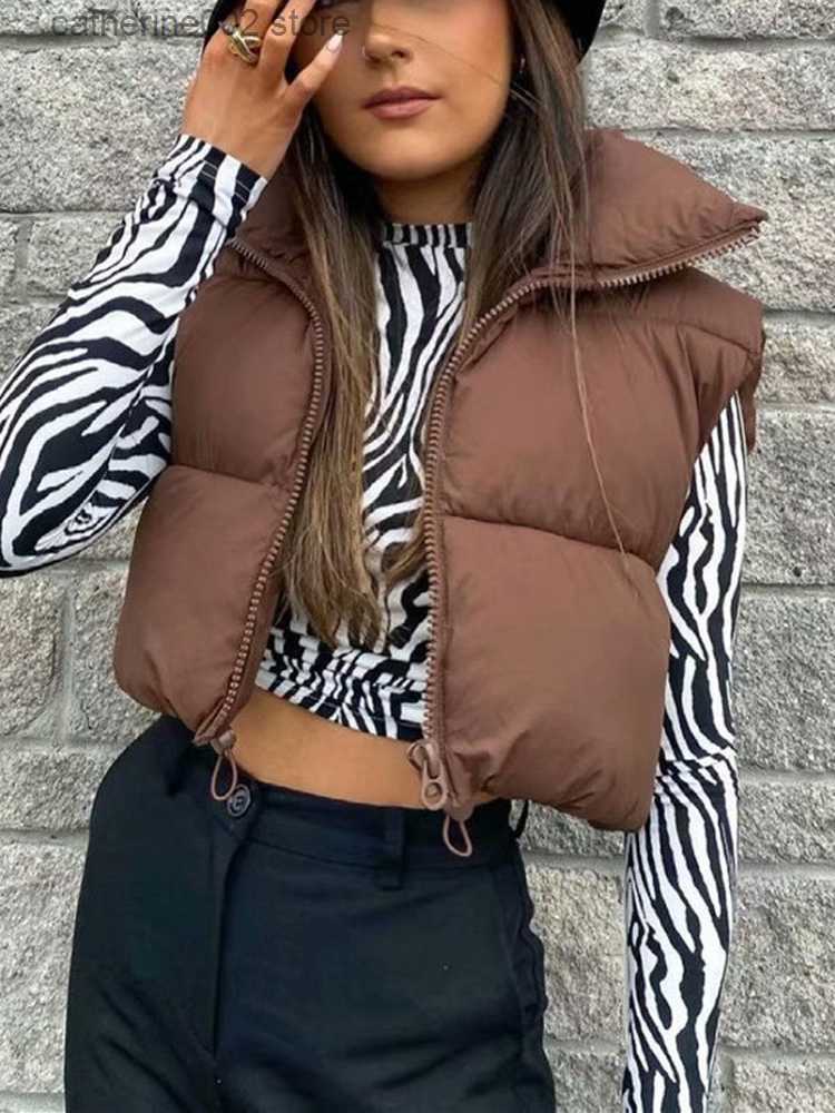 Women's Vests hirigin Women's Winter Crop Vest Zip Up Stand Collar Sleeveless Cropped Puffer Vest Lightweight Padded Gilet Warm Outerwe-image-898002618