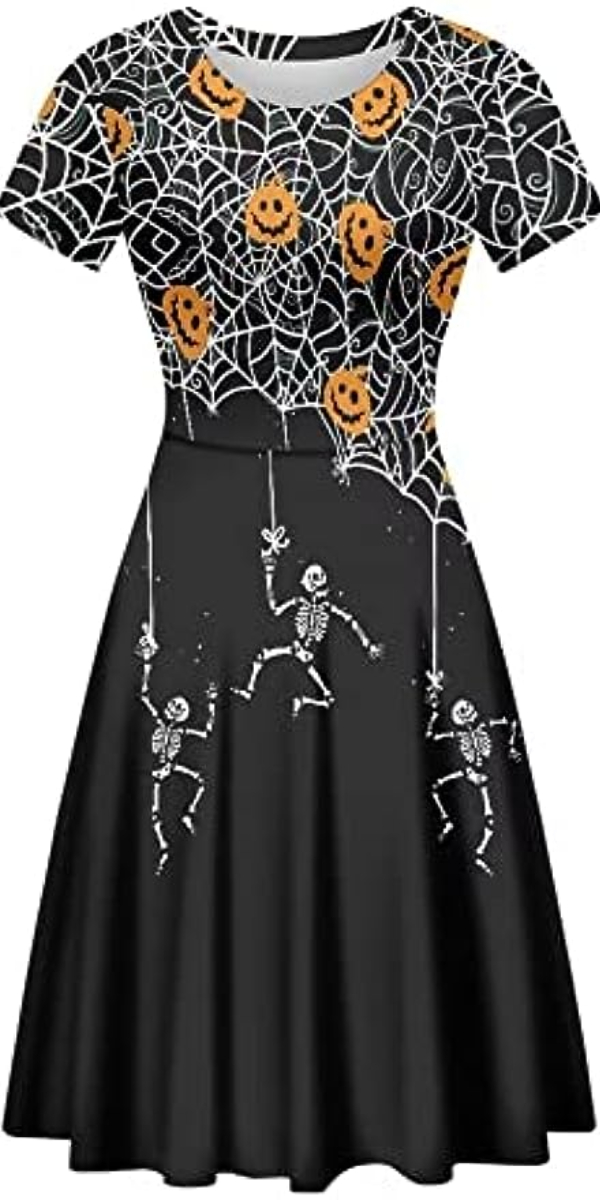 Women's Cute Print Short Sleeve Unique Casual Flared A Line Party Short Dress