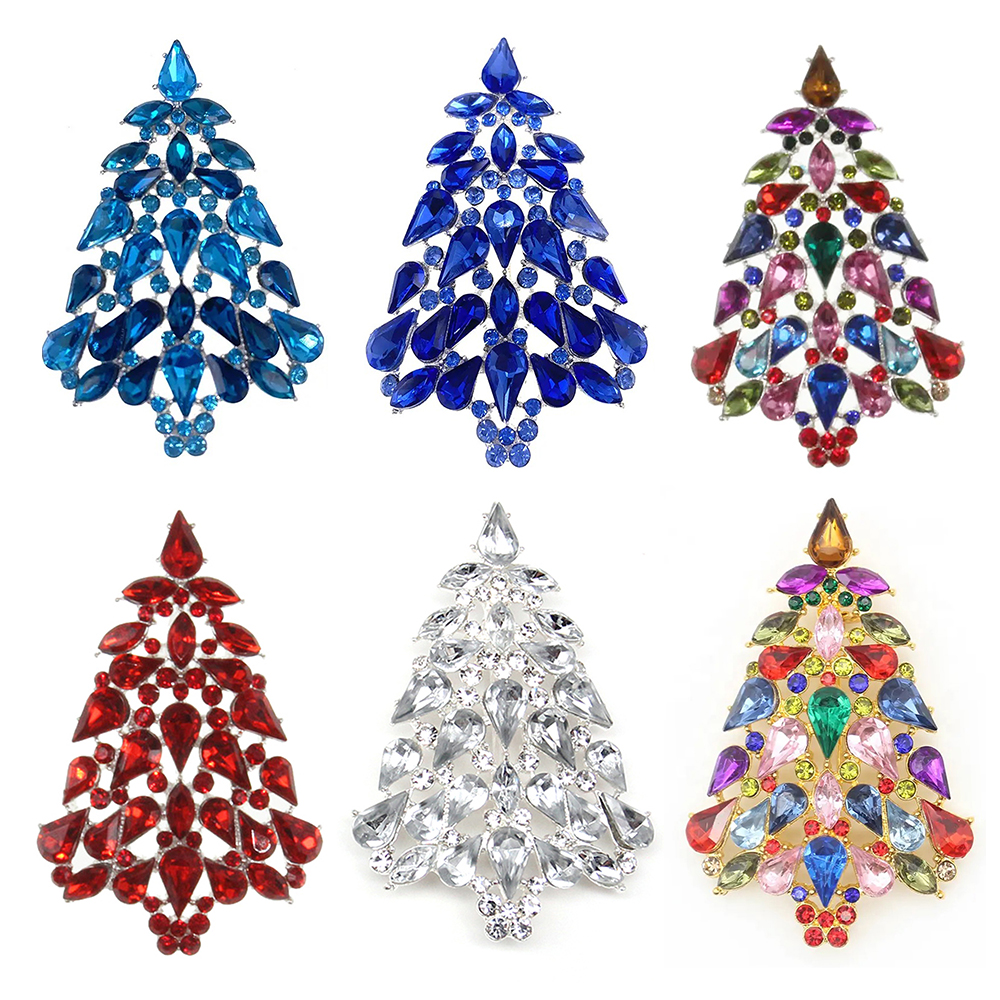 30 pièces/lot broches personnalisées bijoux de mode plusieurs couleurs acrylique strass arbre de noël broche broches pour cadeau de noël/décorati