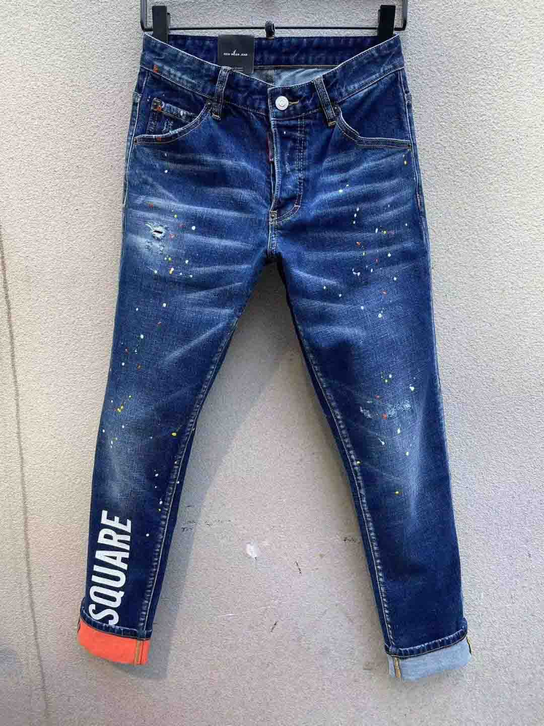 Men's Jeans designer Chao brand light blue jeans men's spring Slim small straight embroidery stretch casual pants-image-898021101