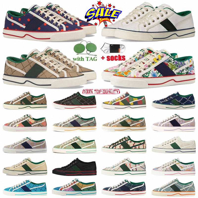 luxurys Designer Tennis 1977 Canvas Casual Shoes for Womens Italy Green And Red Web Stripe Rubber Sole Stretch Cotton Low Top Mens Luxurys Sneakers