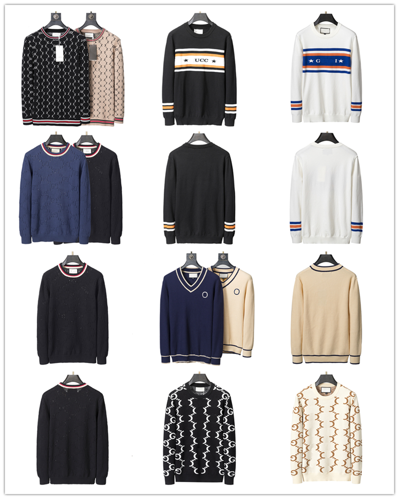 Men's sweater black and white yellow coffee knit wool warm classic letters cartoon brand fashion casual long sleeve luxury wrinkles anti-pil