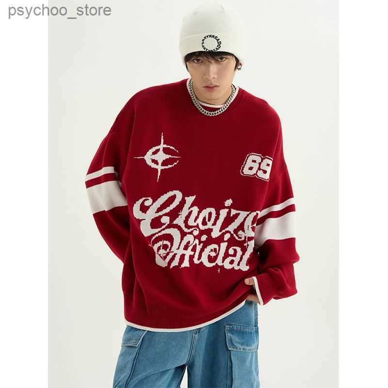 Y2K American embroidery high street sweater for men and women autumn and winter new ins loose casual pullover sweater oversized Q230830-image-898506417