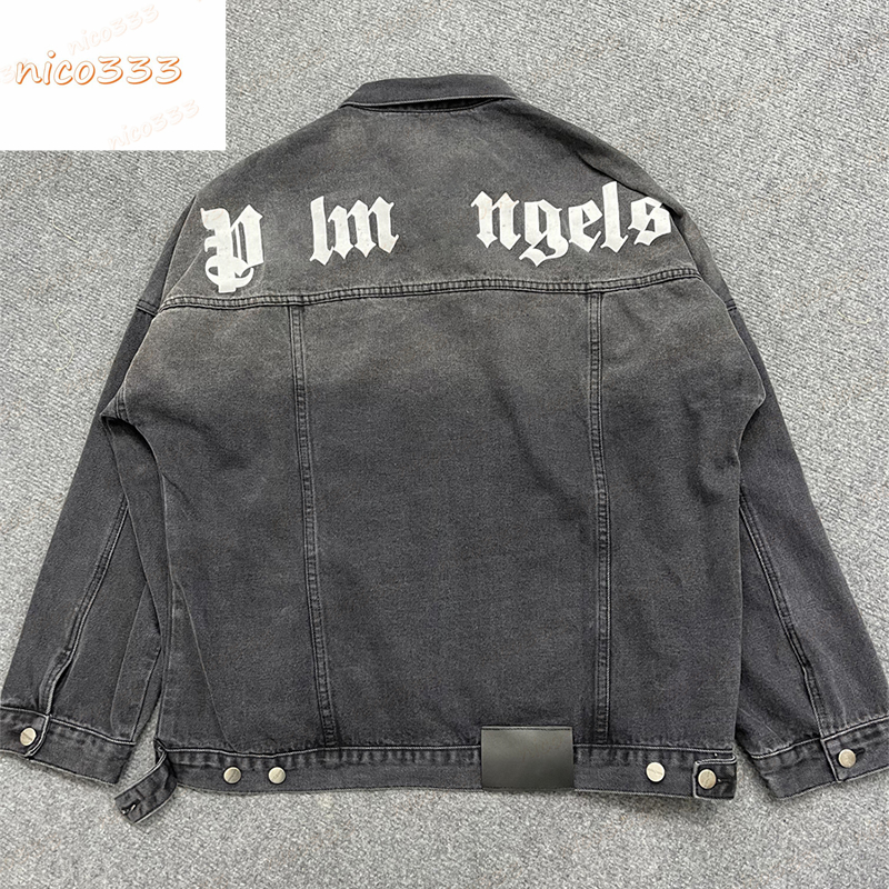 Coconut tree washed denim back letter print pattern loose versatile casual men and women trend jackets