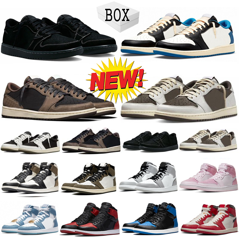 With Box 1s basketball shoes Jumpman 1 low men women sneakers Travis Black Phantom Reverse Mocha Olive UNC Light Smoke Grey Panda Scotts mens spo